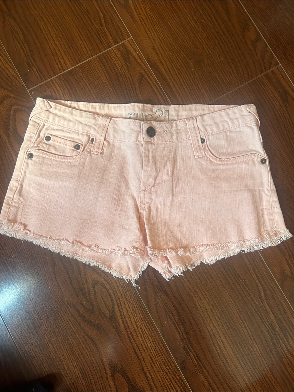 Rue21 Light Pink Frayed Hem Denim Shorts